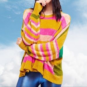 Free People Pink Yellow Green Oversized Sweater